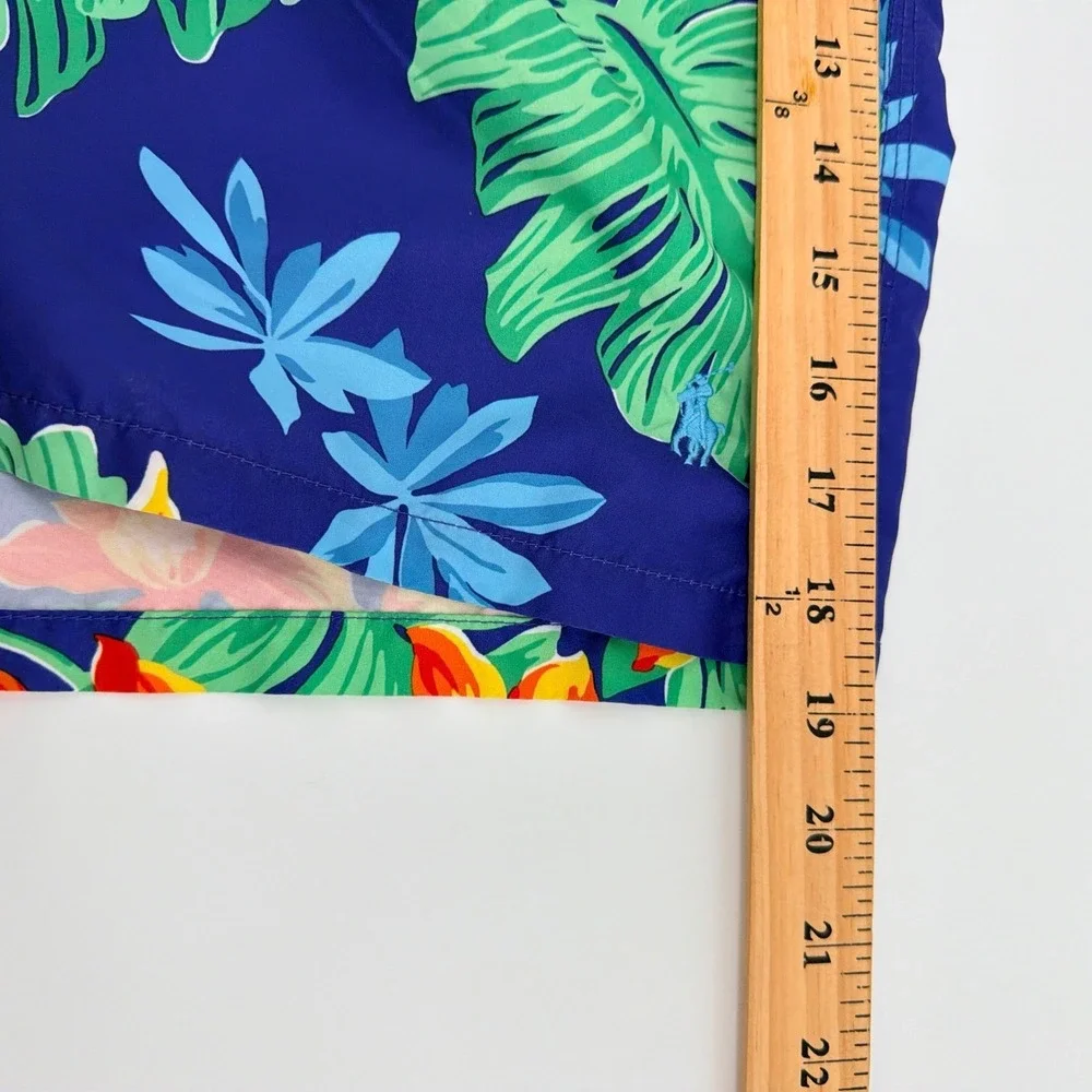 Polo Ralph Lauren Swim Trunks Mens M Blue Floral Tropical Hibiscus Beachwear